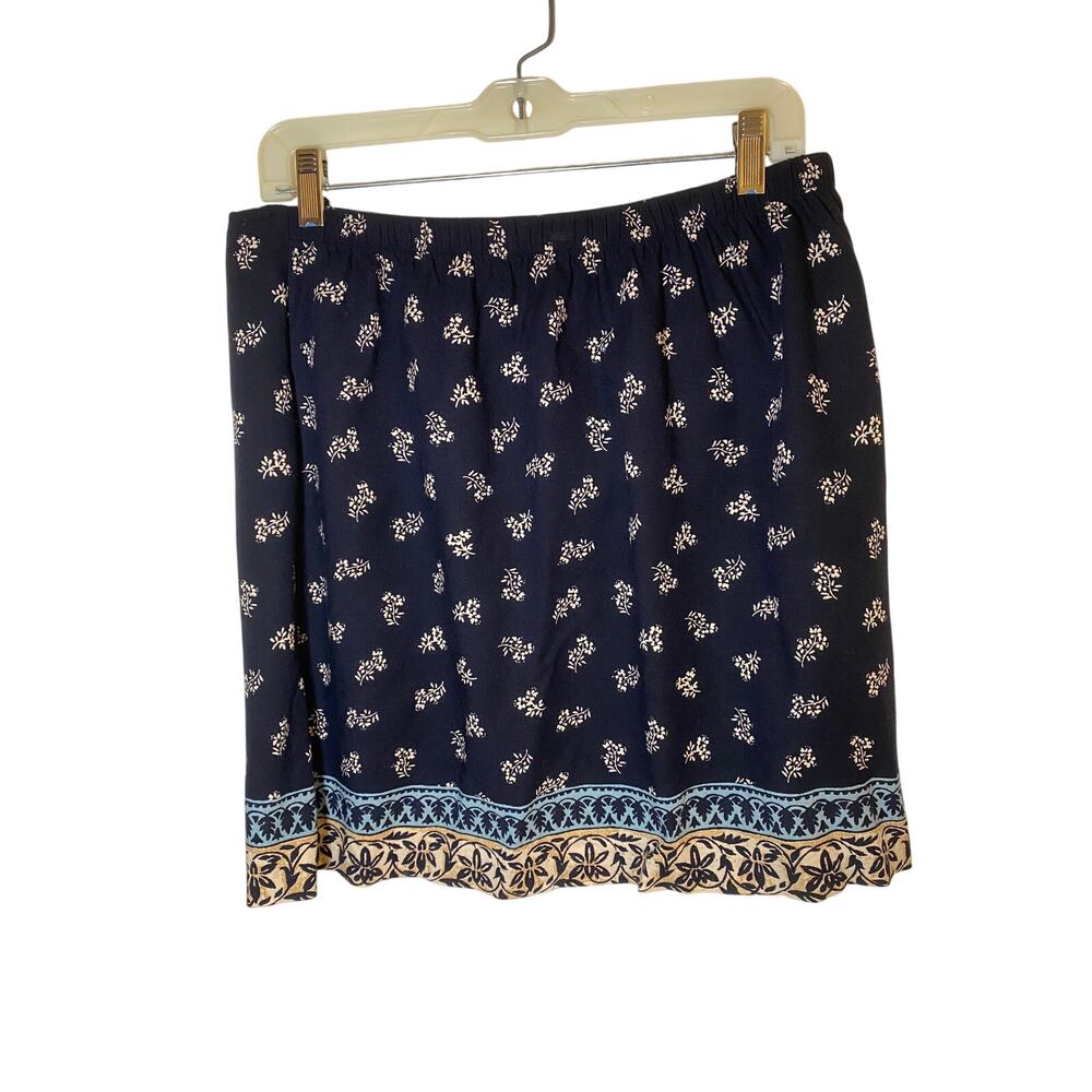 J201 Womens Navy Floral Border Print Wrap Skirt Size 12 Boho Mini Skirt - Picture 5 of 6